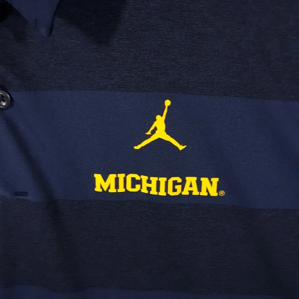 Jordan Michigan Wolverines Polo Shirt Mens XL Navy Blue Jumpman Short Sleeve